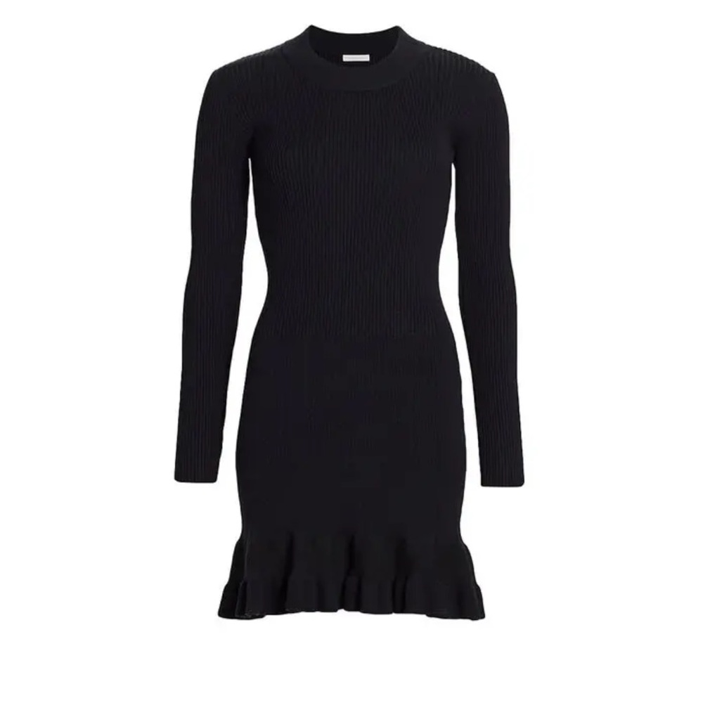 See By Chloe Rib Knit Intense Green Ruffle Hem Mini Dress Women’s Size Large